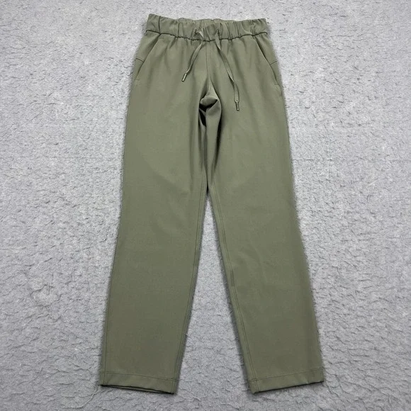 Lululemon On The Fly Pant 27" Women's 2 Green Stretch Drawcord Activewear W5BPNS - Picture 1 of 13